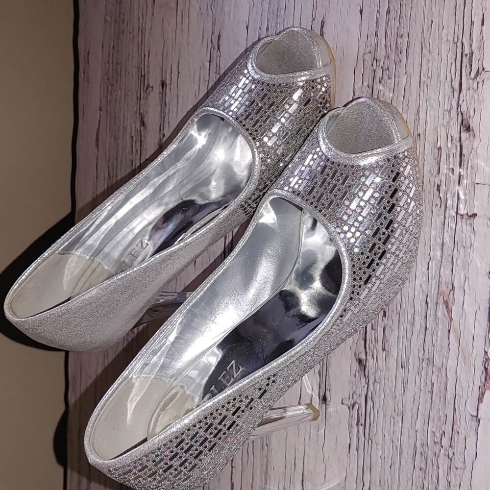 Nobleez silver pattern wedding high heel needle shoes size 8 - Picture 16 of 16